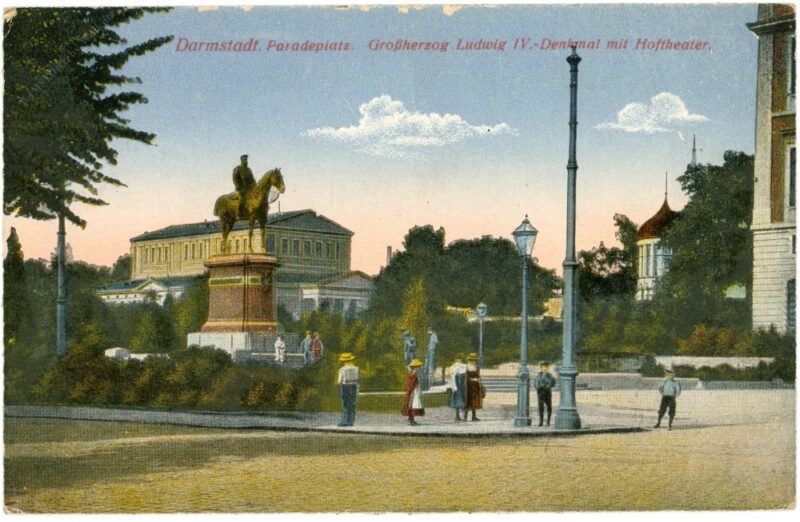 darmstadt, paradeplatz großherzog ludwig iv. denkmal mit hoftheater
