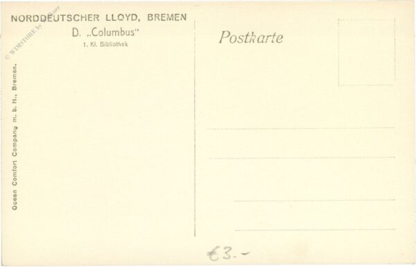 bremen, norddeutscher lloyd, d. columbus, 1. kl. bibliothek
