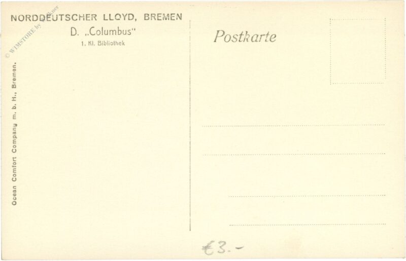 bremen, norddeutscher lloyd, d. columbus, 1. kl. bibliothek
