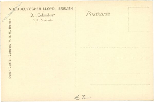 bremen, norddeutscher lloyd, d. columbus, 2. kl. damensalon