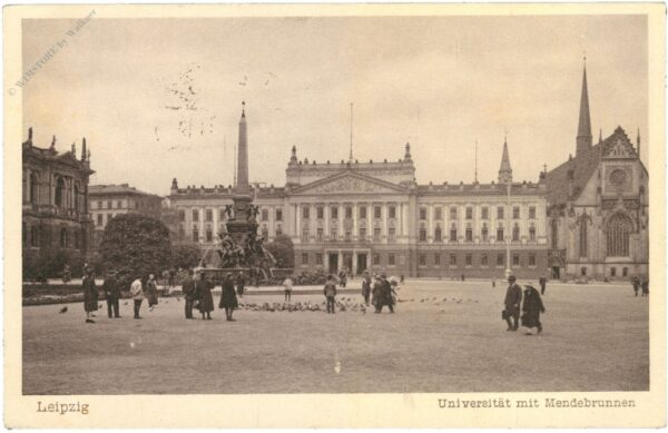 leipzig, universität mit mendebrunnen