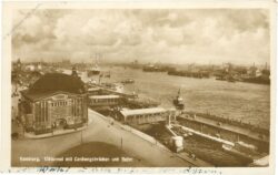 hamburg, elbtunnel mit landungsbrücken und hafen