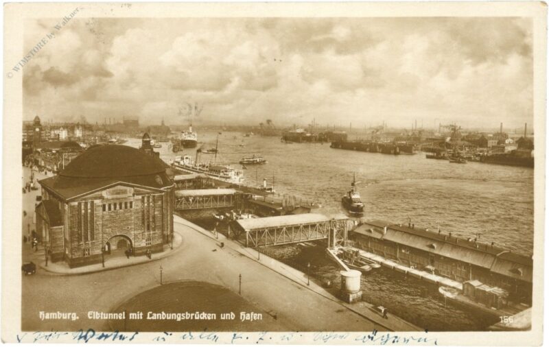 hamburg, elbtunnel mit landungsbrücken und hafen hamburg, elbtunnel mit landungsbrücken und hafen