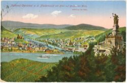 rüdesheim am rhein, national denkmal a.d. niederwald mit blick auf bingen am rhein