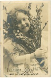 ostern, mädchen mit palmkätzchen