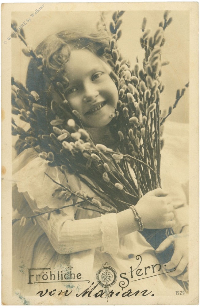 ostern, mädchen mit palmkätzchen ostern, mädchen mit palmkätzchen