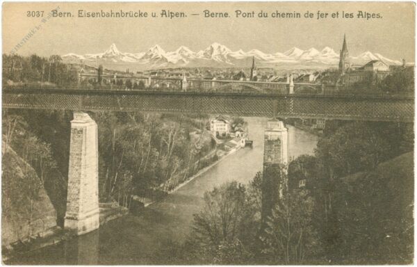 bern, eisenbahnbrücke und alpen