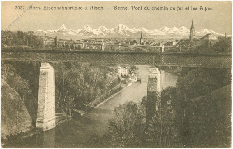 bern, eisenbahnbrücke und alpen