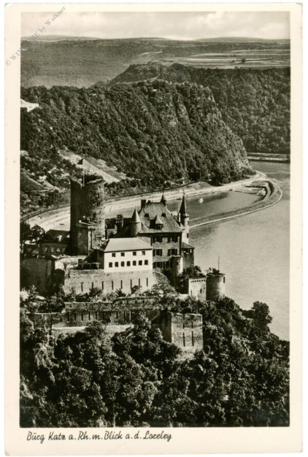 st. goarshausen, burg katz am rhein mit loreley
