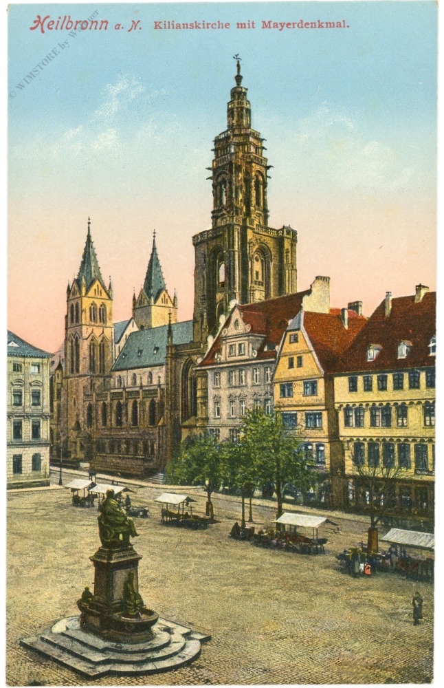 heilbronn, killianskirche mit mayerdenkmal heilbronn, killianskirche mit mayerdenkmal