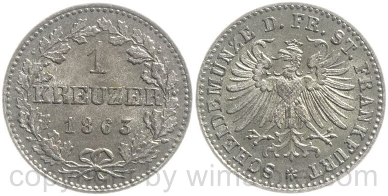 frankfurt, 1 kreuzer 1863, billon, vz frankfurt, 1 kreuzer 1863, billon, vz