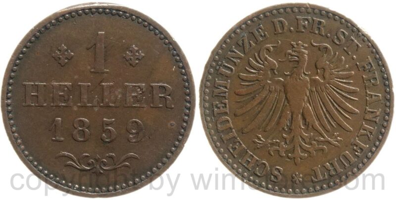 frankfurt, 1 heller 1859, kupfer, ss frankfurt, 1 heller 1859, kupfer, ss
