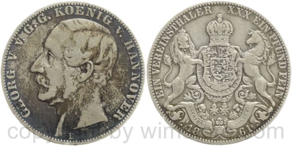 braunschweig calenberg hannover, 1 vereinsthaler 1861, silber, s ss