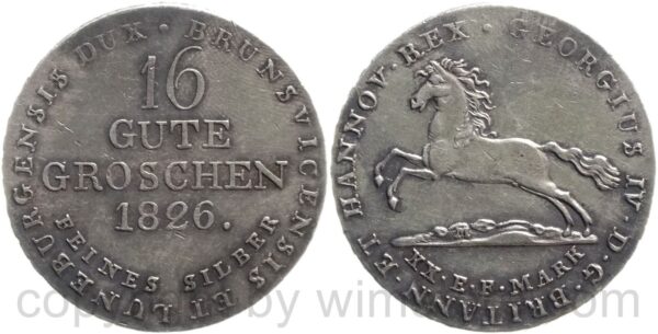braunschweig calenberg hannover, 16 gute groschen 1826, silber, ss