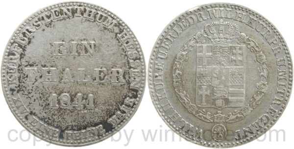 hessen kassel, 1 thaler 1841, silber, s ss hessen kassel, 1 thaler 1841, silber, s ss