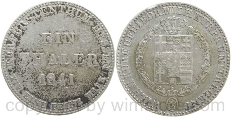 hessen kassel, 1 thaler 1841, silber, s ss hessen kassel, 1 thaler 1841, silber, s ss