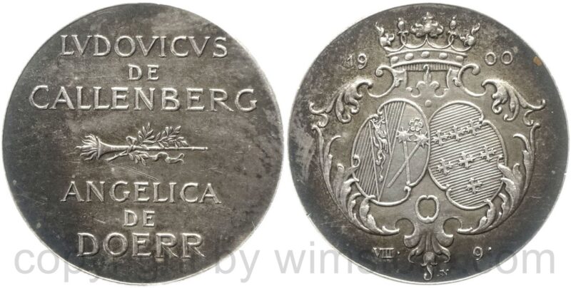 franz joseph 1848 1916 ar jeton (4,0g), (24mm) 1900 auf die vermählung des diplomaten und hohen beamten ludwig von calenberg ..., silber, st, schöne dunkelung