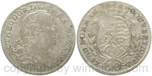 pfalz kurlinie, carl theodor von sulzbach 1742 1799, 10 konventionskreuzer 1772 (d) a.s., silber, s