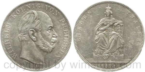 preussen, siegestaler 1871 a, auf den sieg über frankreich, silber, ss vz, winz. rs.