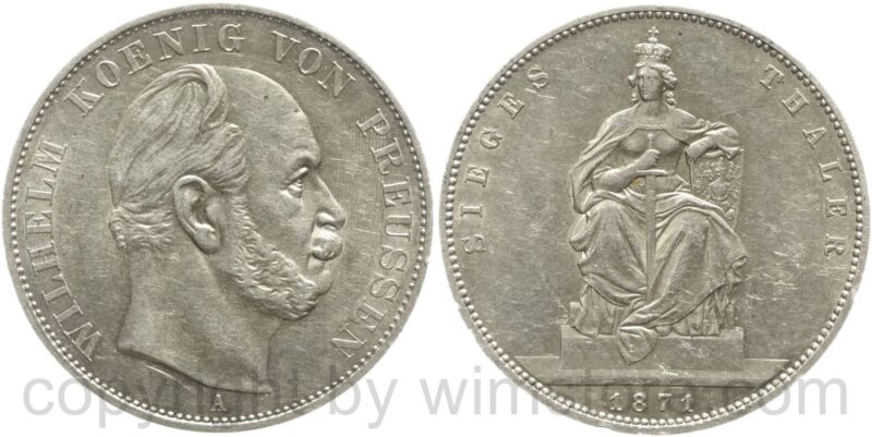 preussen, siegestaler 1871 a, auf den sieg über frankreich, silber, ss vz, winz. rs. preussen, siegestaler 1871 a, auf den sieg über frankreich, silber, ss vz, winz. rs.