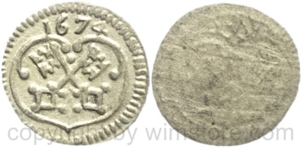 regensburg stadt, einseitiger pfennig 1674, silber, vz