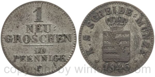 sachsen albertinische linie, neugroschen 1846 f, billoon, ss