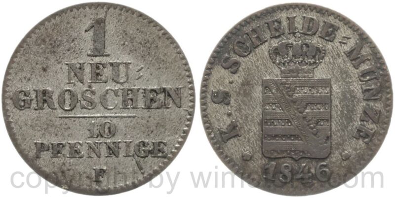 sachsen albertinische linie, neugroschen 1846 f, billoon, ss