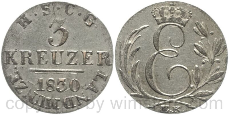 sachsen coburg gotha, 3 kreuzer 1830 ek, silber, ss vz