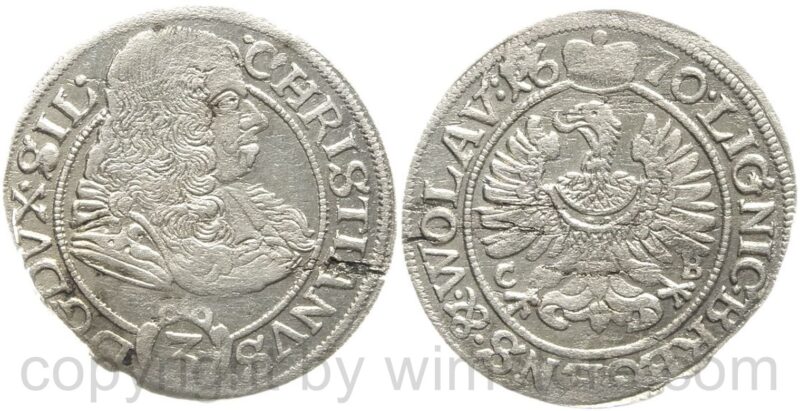 schlesien liegnitz brieg, christian 1639 1672, 3 kreuzer 1670, silber, ss