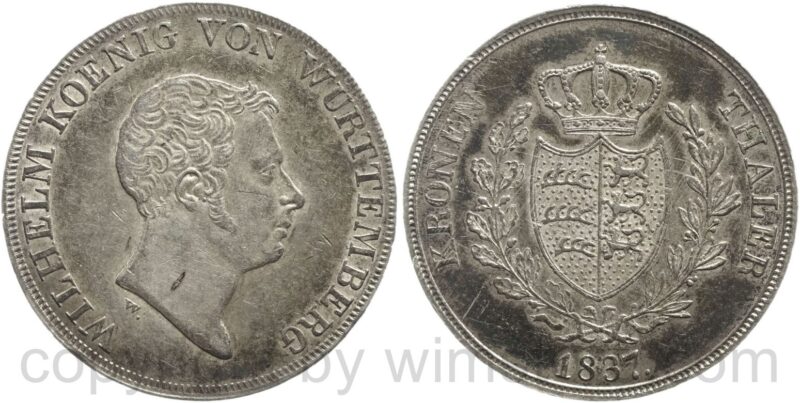 würtemberg, wilhelm i. 1816 1864, taler 1837, silber, vz, schlagspur beim hals, winz rsn.