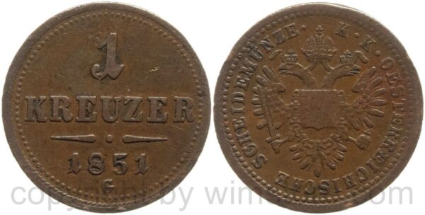 franz josef i., 1 kreuzer 1851 g, kupfer, s ss