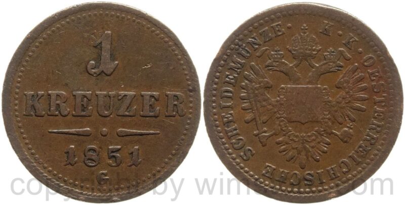 franz josef i., 1 kreuzer 1851 g, kupfer, s ss