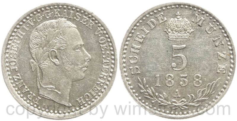 franz josef i., 5 kreuzer 1858 a, silber, ss vz franz josef i., 5 kreuzer 1858 a, silber, ss vz