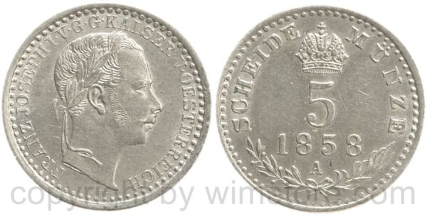 franz josef i., 5 kreuzer 1858 a, silber, vz franz josef i., 5 kreuzer 1858 a, silber, vz