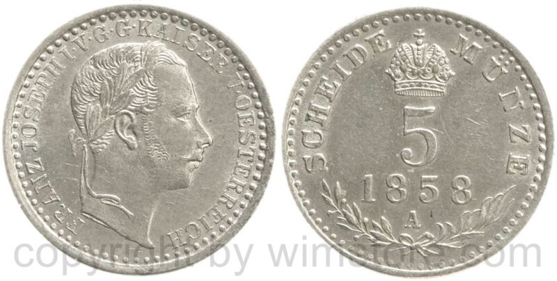 franz josef i., 5 kreuzer 1858 a, silber, vz