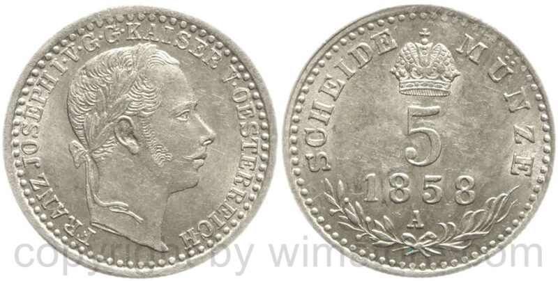 franz josef i., 5 kreuzer 1858 a, silber, vz