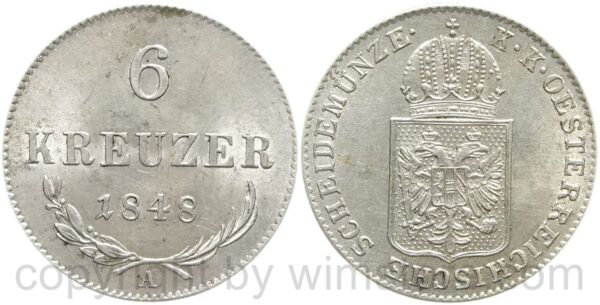 franz josef i., 6 kreuzer 1848 a, silber, vz franz josef i., 6 kreuzer 1848 a, silber, vz