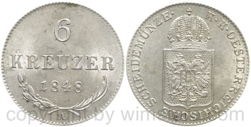 franz josef i., 6 kreuzer 1848 a, silber, vz franz josef i., 6 kreuzer 1848 a, silber, vz