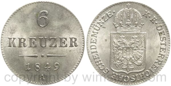 franz josef i., 6 kreuzer 1849 a, silber, vz st