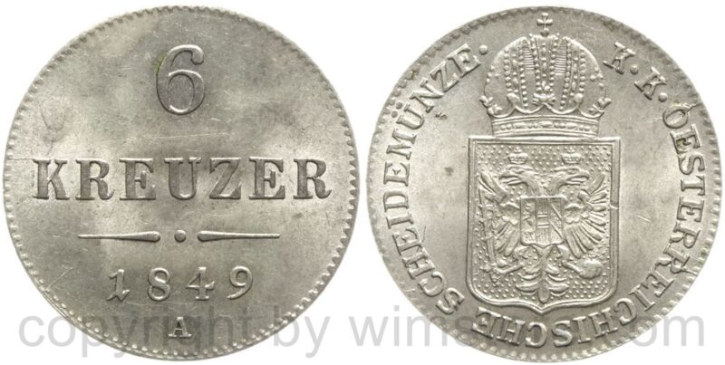 franz josef i., 6 kreuzer 1849 a, silber, vz st