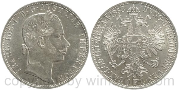 franz josef i., 1 gulden 1858 a, silber, vz franz josef i., 1 gulden 1858 a, silber, vz