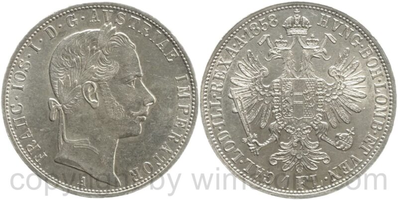 franz josef i., 1 gulden 1858 a, silber, vz franz josef i., 1 gulden 1858 a, silber, vz