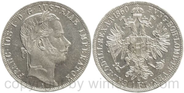 franz josef i., 1 gulden 1860 a, silber, ss vz