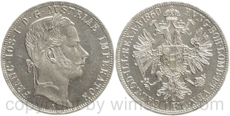 franz josef i., 1 gulden 1860 a, silber, ss vz