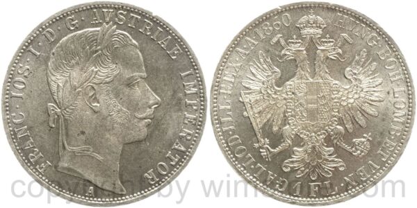 franz josef i., 1 gulden 1860 a, silber, ss vz