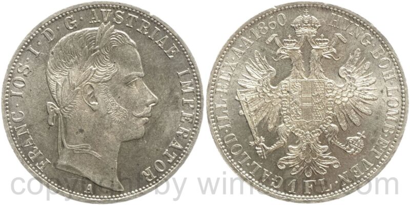 franz josef i., 1 gulden 1860 a, silber, ss vz franz josef i., 1 gulden 1860 a, silber, ss vz