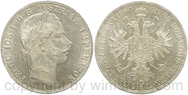 franz josef i., 1 gulden 1860 a, silber, ss vz