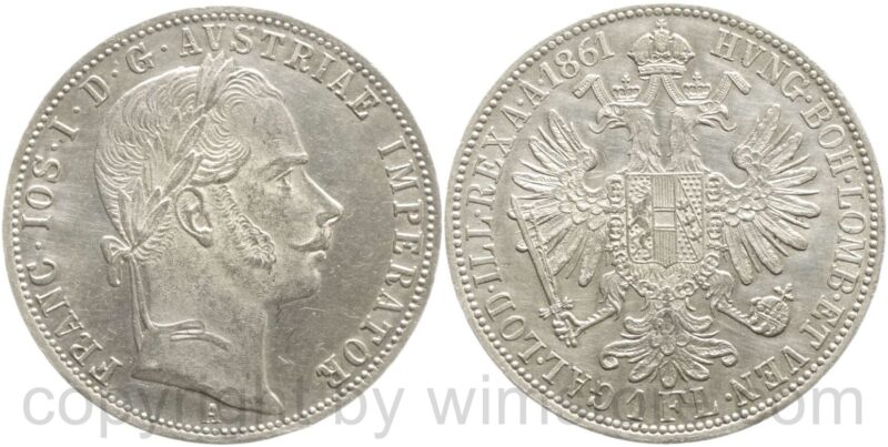 franz josef i., 1 gulden 1861 a, silber, vz franz josef i., 1 gulden 1861 a, silber, vz