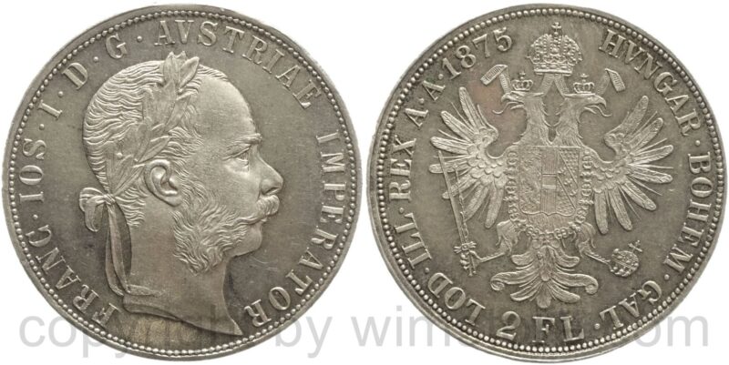 franz josef i., 2 gulden 1875, silber, vz franz josef i., 2 gulden 1875, silber, vz