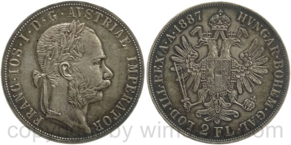 franz josef i., 2 gulden 1887, silber, ss vz, schön gedunkelt